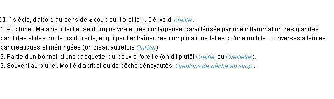 Définition oreillon ACAD 1986