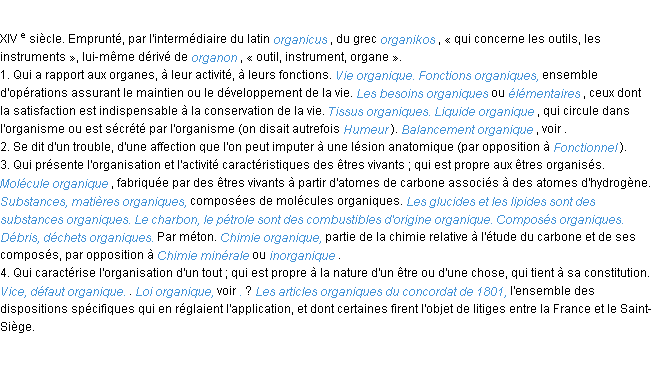 Définition organique ACAD 1986