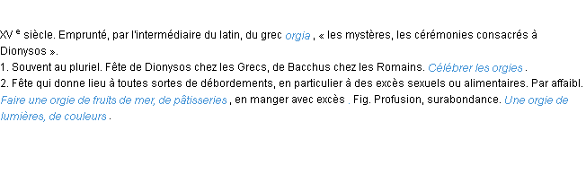 Définition orgie ACAD 1986