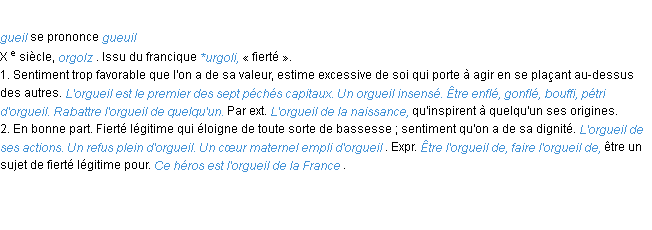 Définition orgueil ACAD 1986