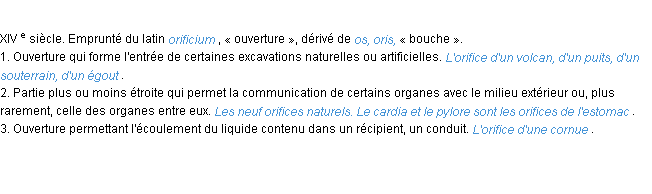 Définition orifice ACAD 1986