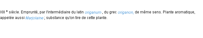 Définition origan ACAD 1986