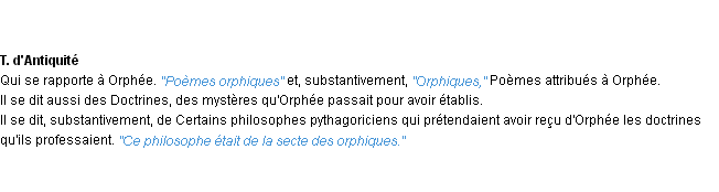 Définition orphique ACAD 1932