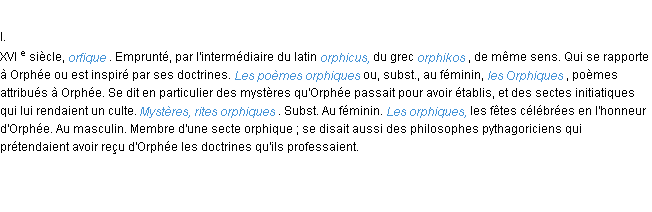 Définition orphique ACAD 1986