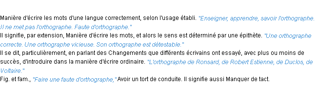 Définition orthographe ACAD 1932