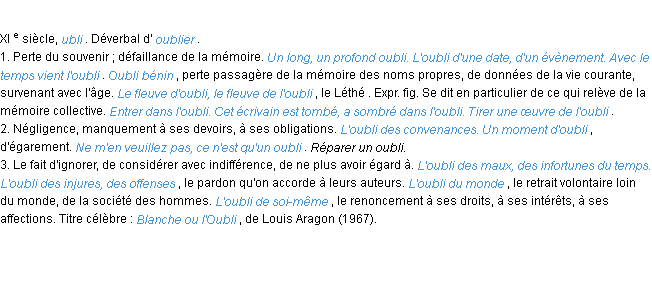 Définition oubli ACAD 1986