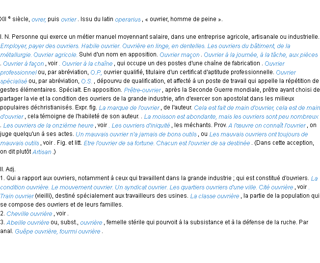 Définition ouvrier ACAD 1986