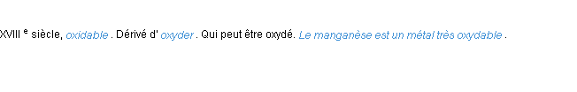 Définition oxydable ACAD 1986