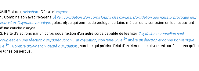 Définition oxydation ACAD 1986