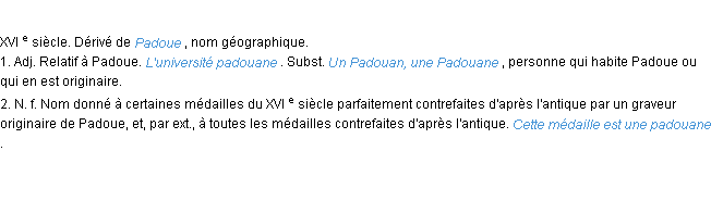 Définition padouan ACAD 1986