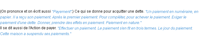 Définition paiement ACAD 1932