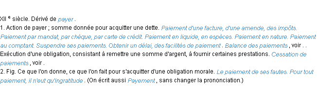 Définition paiement ACAD 1986