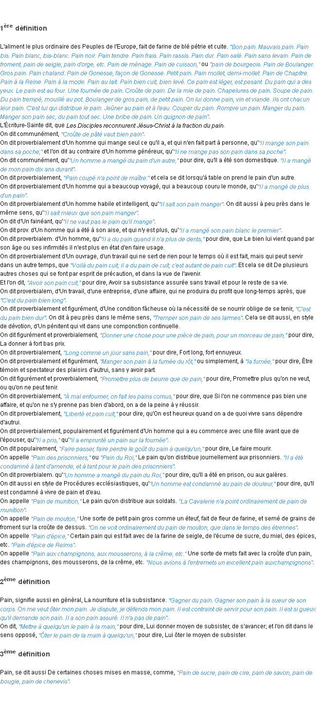 Définition pain ACAD 1798