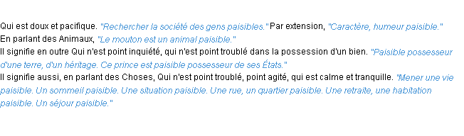 Définition paisible ACAD 1932