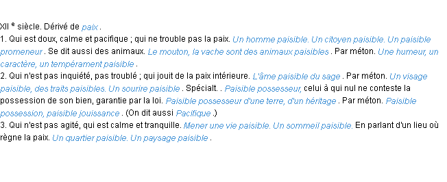 Définition paisible ACAD 1986