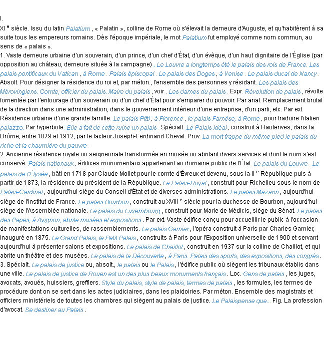 Définition palais ACAD 1986