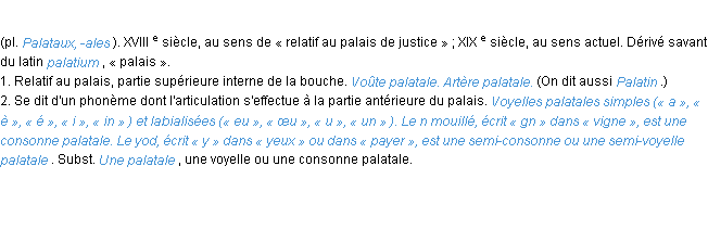 Définition palatal ACAD 1986