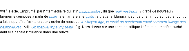 Définition palimpseste ACAD 1986