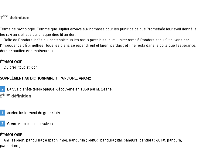Définition pandore Emile Littré