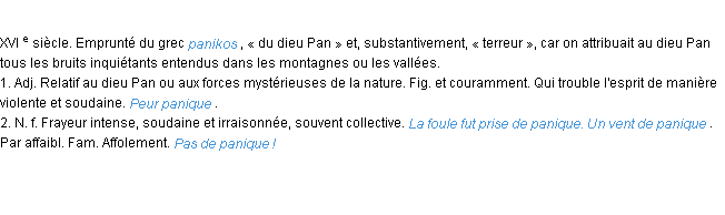 Définition panique ACAD 1986