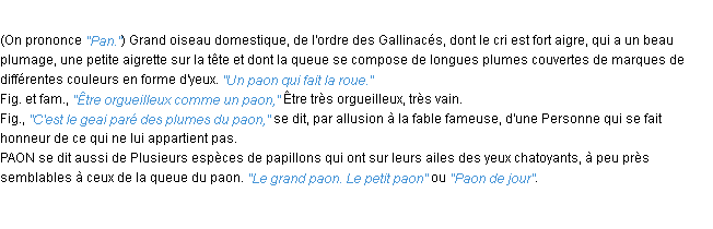 Définition paon ACAD 1932