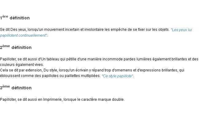 Définition papilloter ACAD 1798