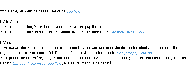 Définition papilloter ACAD 1986