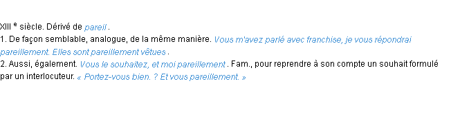 Définition pareillement ACAD 1986