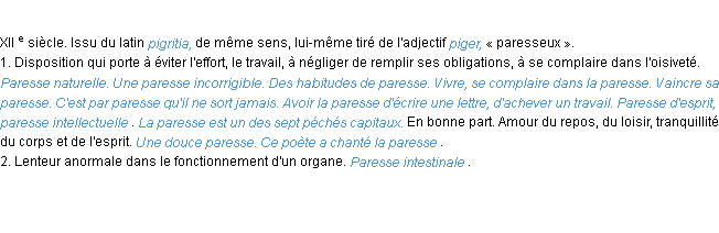 Définition paresse ACAD 1986