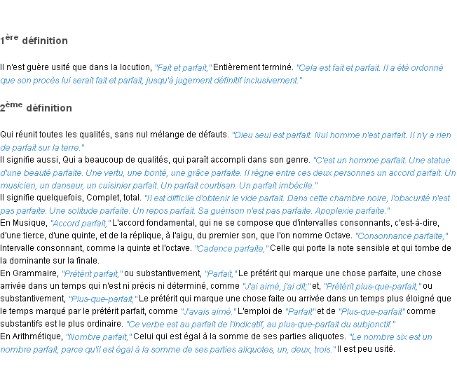 Définition parfait ACAD 1835