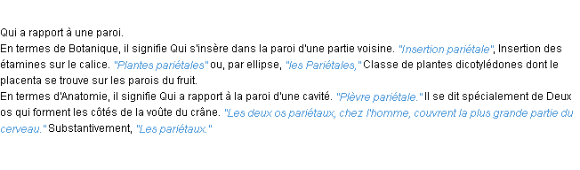 Définition pariétal ACAD 1932