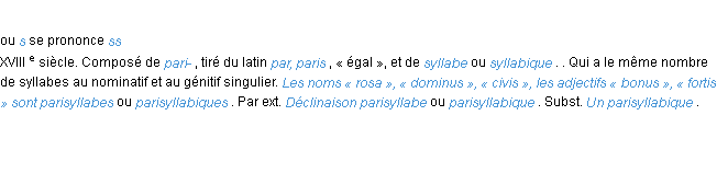 Définition parisyllabe ACAD 1986