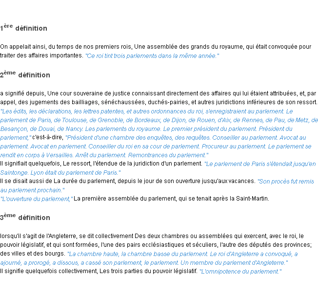 Définition parlement ACAD 1835
