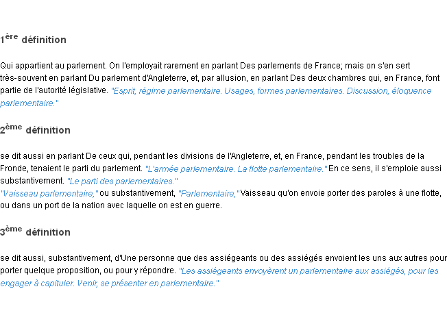 Définition parlementaire ACAD 1835