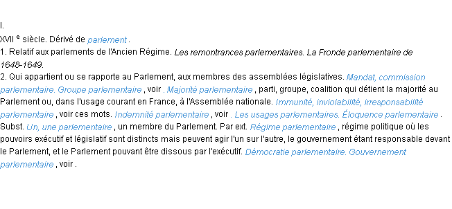 Définition parlementaire ACAD 1986