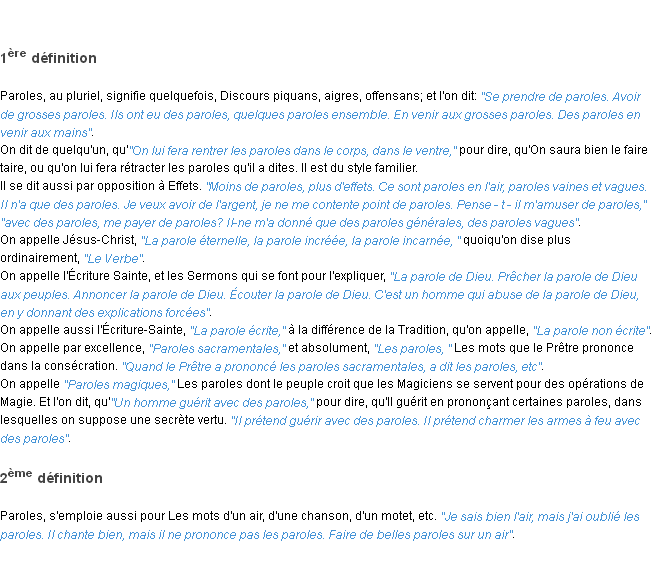 Définition paroles ACAD 1798