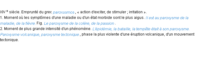 Définition paroxysme ACAD 1986