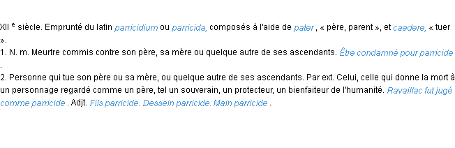 Définition parricide ACAD 1986