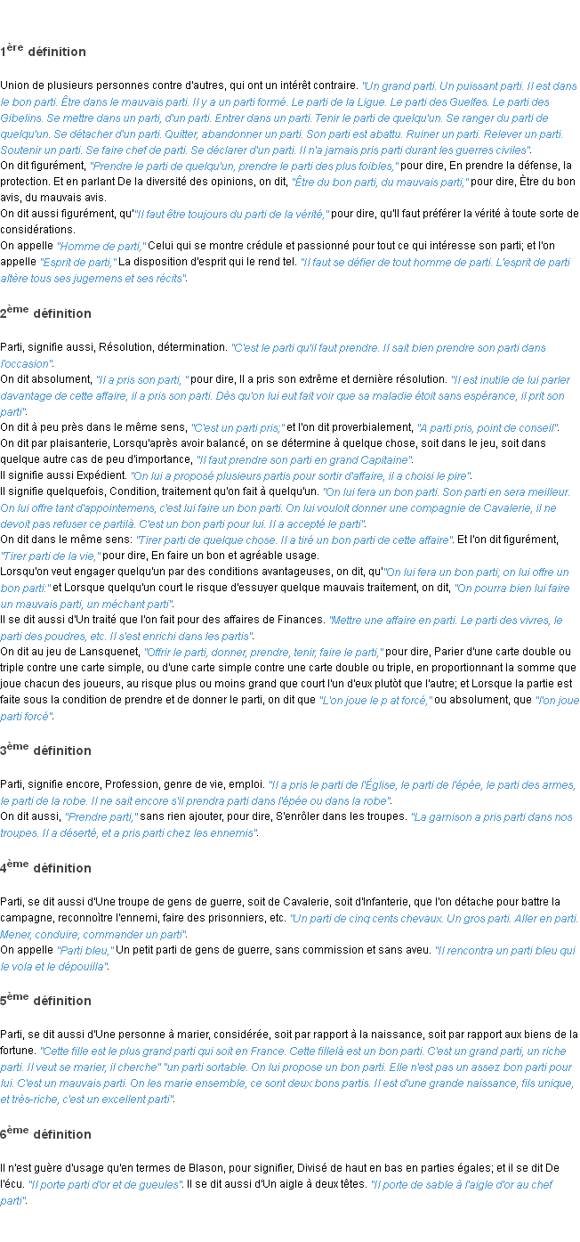 Définition parti ACAD 1798