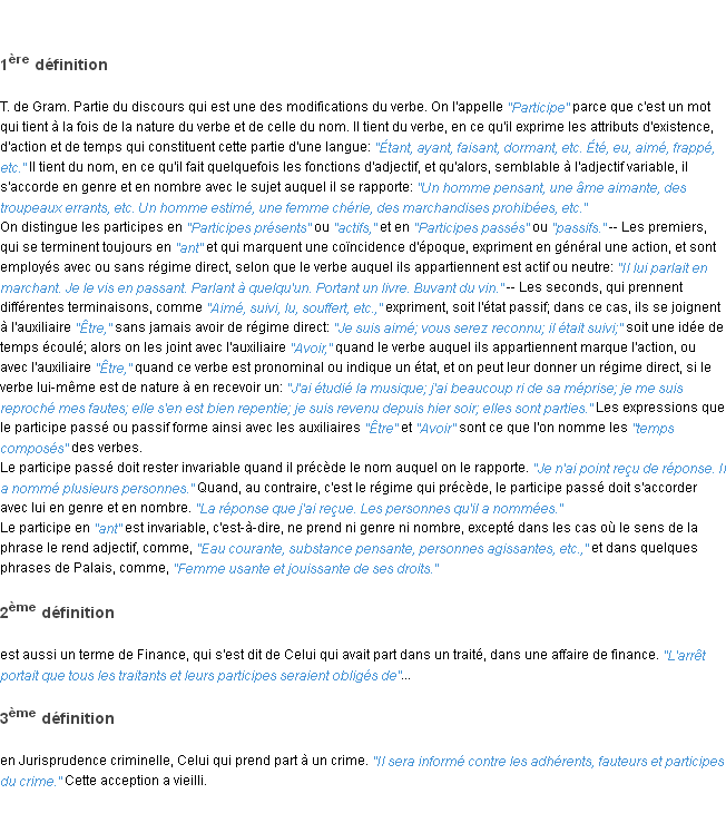 Définition participe ACAD 1835