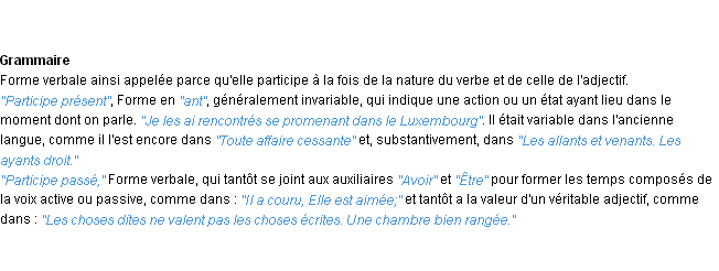 Définition participe ACAD 1932