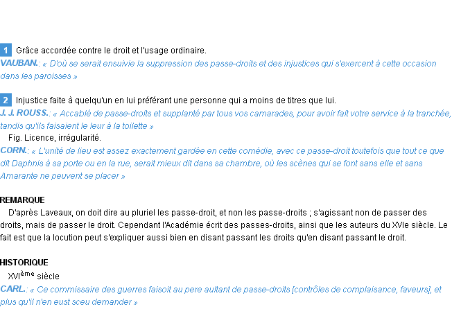 Définition passe-droit Emile Littré
