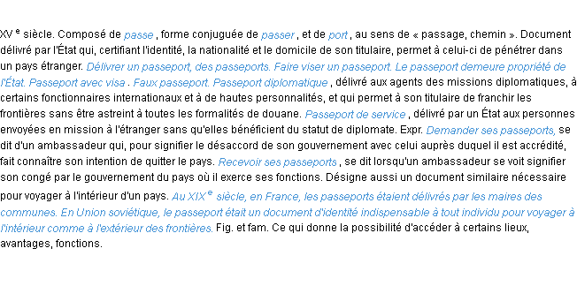 Définition passeport ACAD 1986