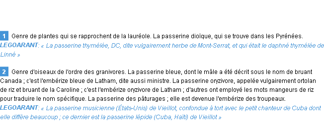 Définition passerine Emile Littré