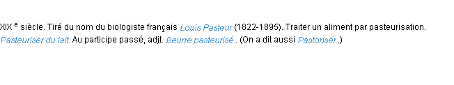 Définition pasteuriser ACAD 1986