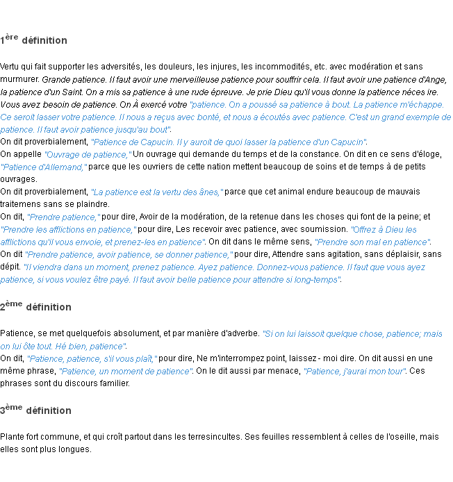Définition patience ACAD 1798