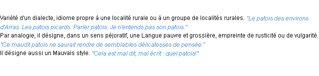 Définition patois ACAD 1932