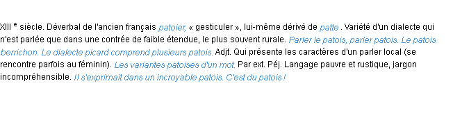 Définition patois ACAD 1986