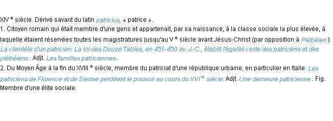 Définition patricien ACAD 1986