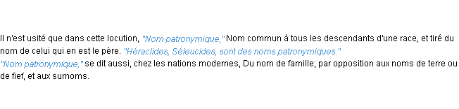 Définition patronymique ACAD 1835